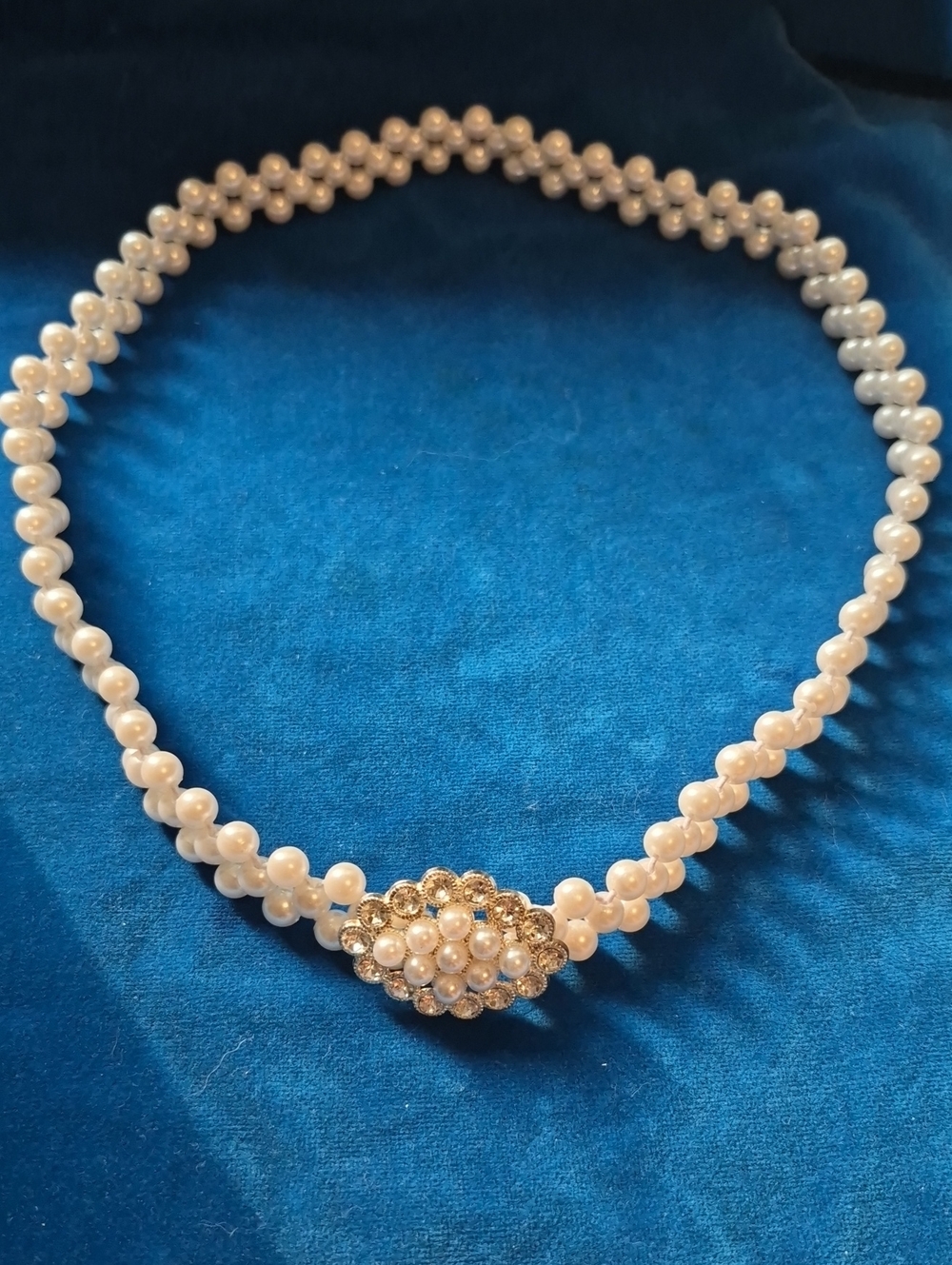 Pearl Elastic Belt with Crystal Cluster